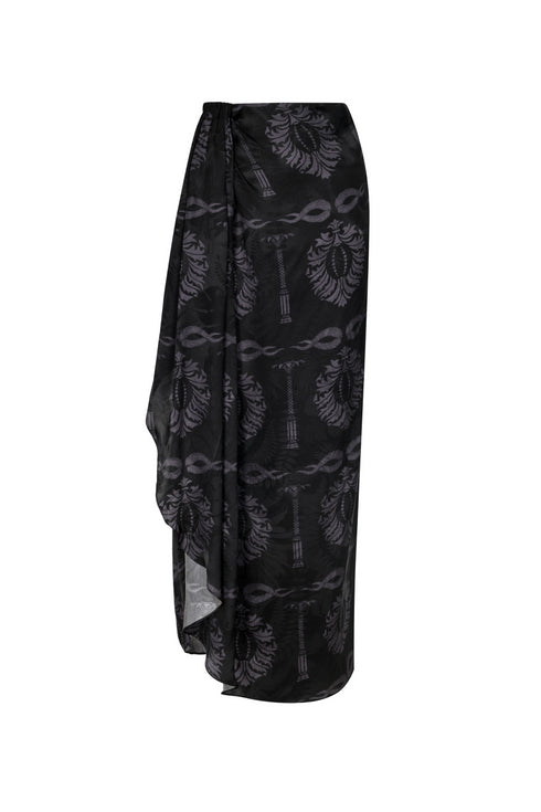Myanmar Silk Jacquard Midi Skirt / Black